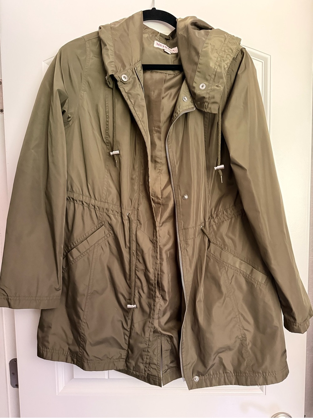 Merona Olive Drawstring Hooded Trench Coat